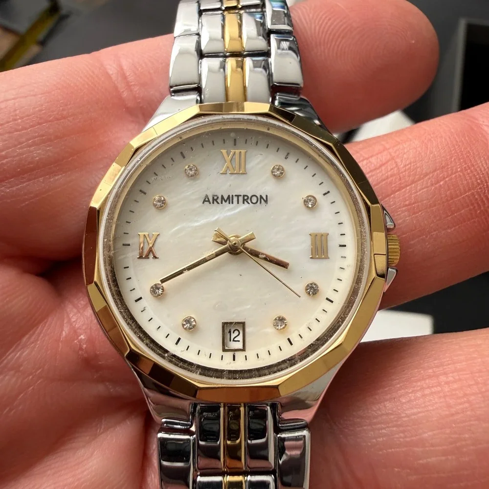 Armitron‎ 75/5879TT Women's Two Tone Crystal Bracelet Watch Working BROKEN BAND